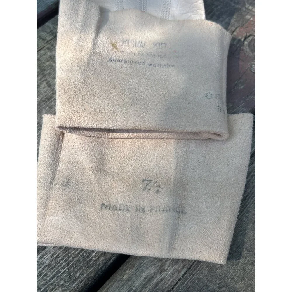 Vtg‎ Washable Kid Leather Ladies Long Beige Gloves Size 7 France
